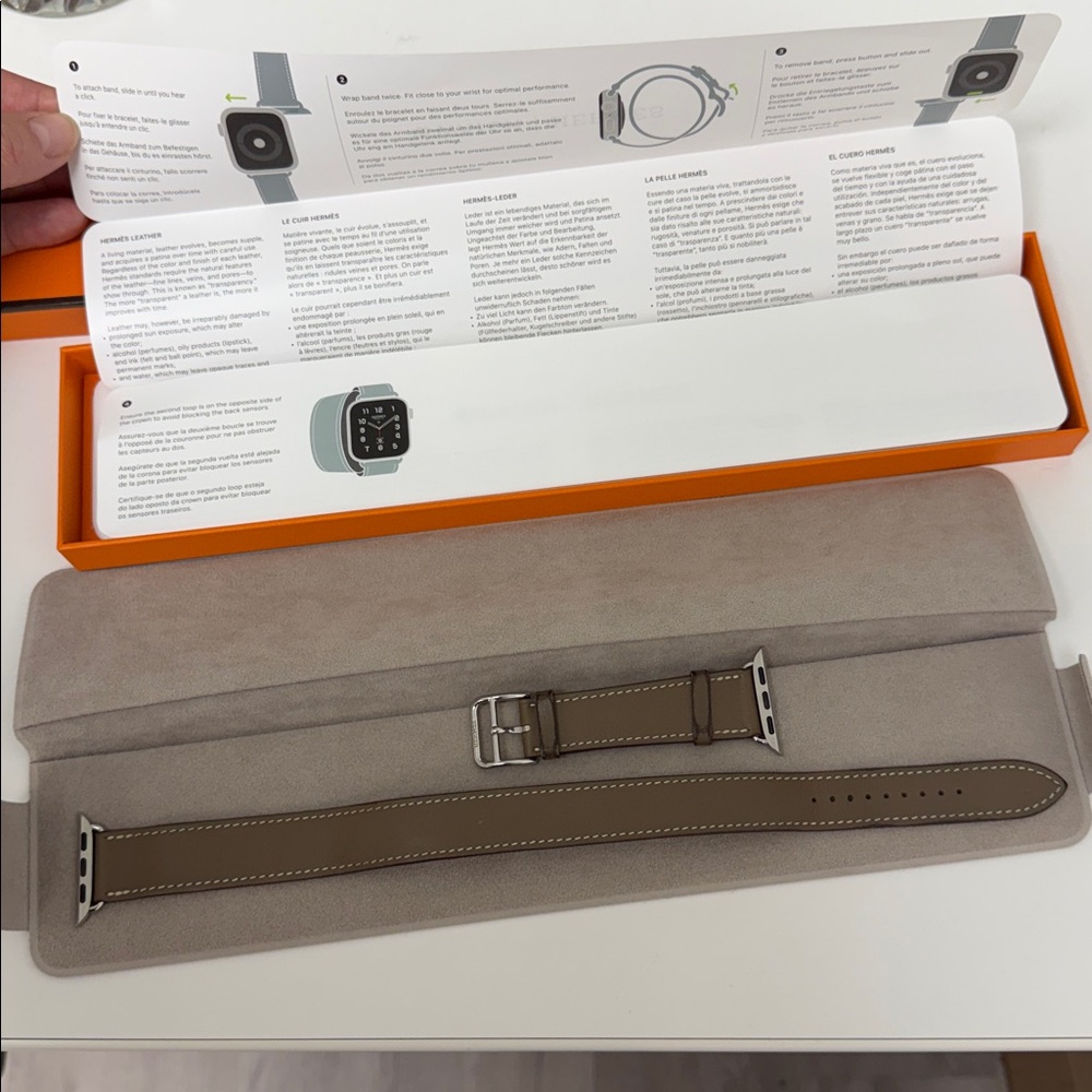 Hermes Double Tour Leather Watch Band in Taupe - Picture 11 of 15